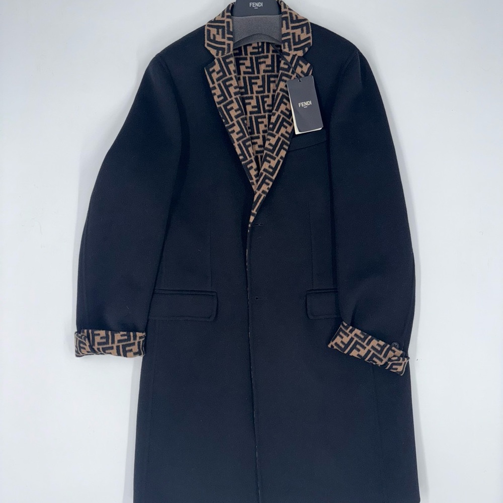 Fendi Black Trench Coat with Tan Details
